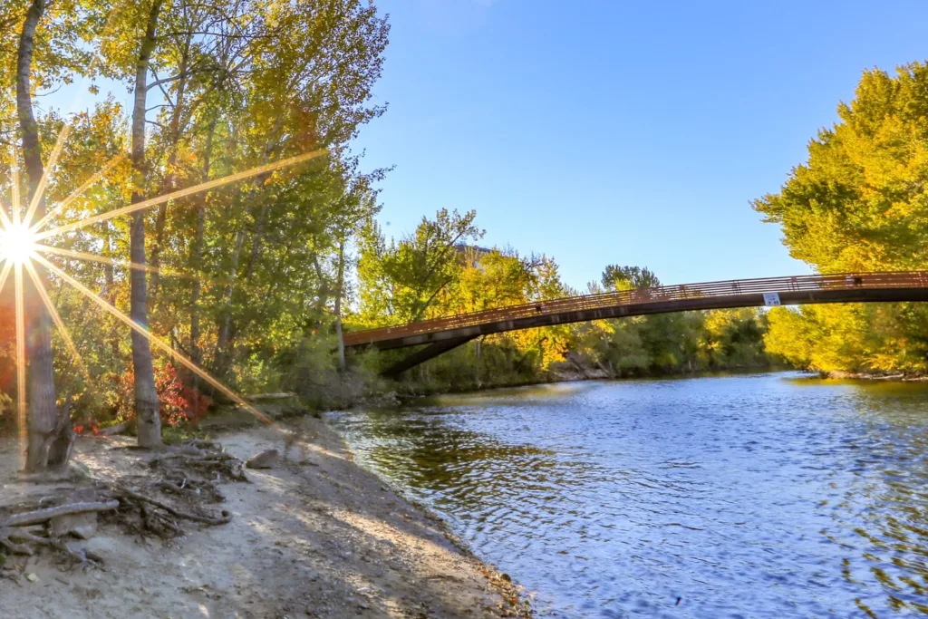 Bridge over the Boise River, Idaho. Footbridge connecting downtown Boise and Boise State University