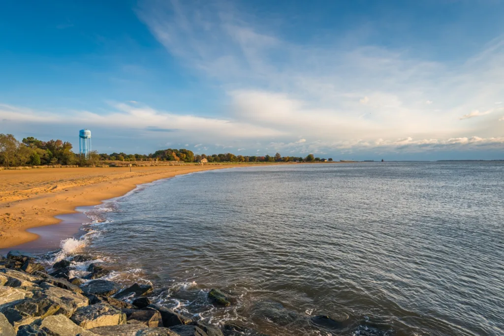 The beach at Sandy Point State Park, in Annapolis, Maryland.