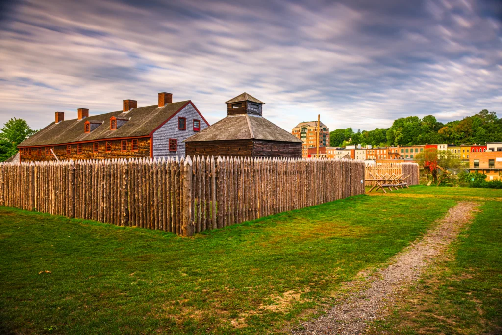 Augusta, Maine, USA at historic Fort Western in the morning